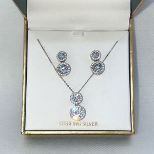 💛 Sterling Silver CZ Earring & Necklace Set